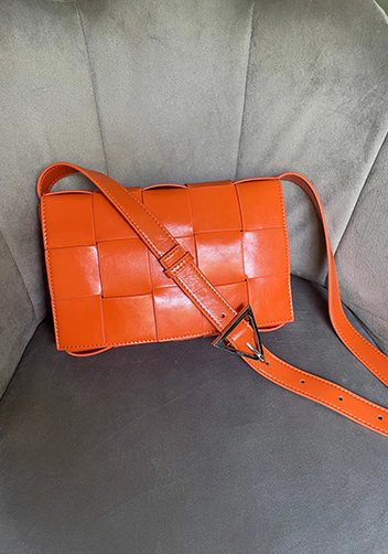 Mia Plaid Square Brushed Leather Shoulder Bag Orange