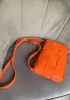 Mia Plaid Square Brushed Leather Shoulder Bag Orange