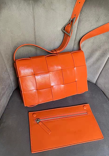 Mia Plaid Square Brushed Leather Shoulder Bag Orange