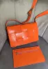 Mia Plaid Square Brushed Leather Shoulder Bag Orange
