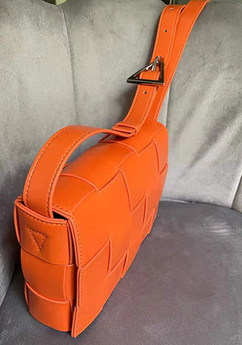 Mia Plaid Square Brushed Leather Shoulder Bag Orange