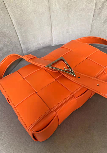 Mia Plaid Square Brushed Leather Shoulder Bag Orange