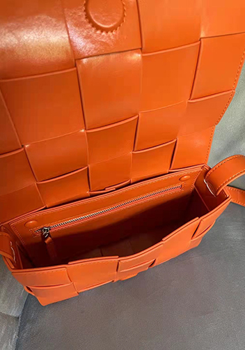 Mia Plaid Square Brushed Leather Shoulder Bag Orange