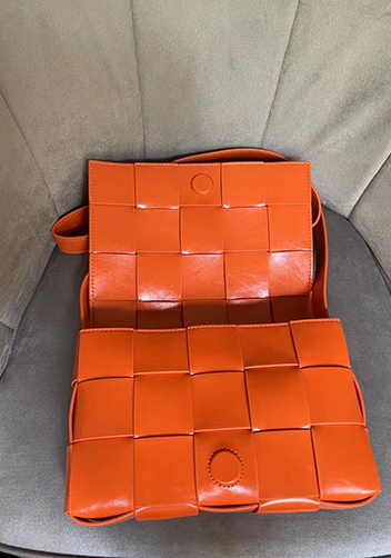 Mia Plaid Square Brushed Leather Shoulder Bag Orange