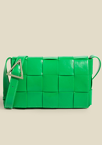 Mia Plaid Square Brushed Leather Shoulder Bag Green Parakeet