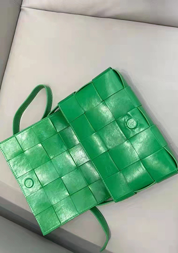 Mia Plaid Square Brushed Leather Shoulder Bag Green Parakeet