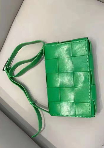 Mia Plaid Square Brushed Leather Shoulder Bag Green Parakeet