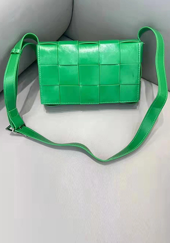 Mia Plaid Square Brushed Leather Shoulder Bag Green Parakeet