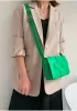 Mia Plaid Square Brushed Leather Shoulder Bag Green Parakeet