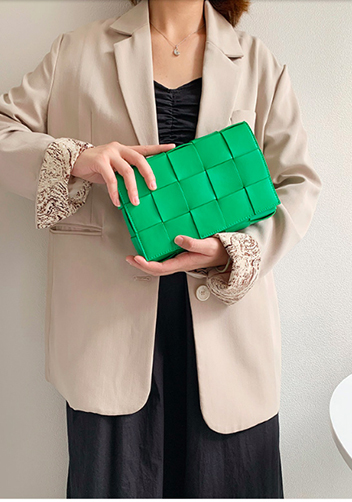 Mia Plaid Square Brushed Leather Shoulder Bag Green Parakeet