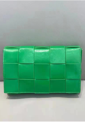 Mia Plaid Square Brushed Leather Shoulder Bag Green Parakeet