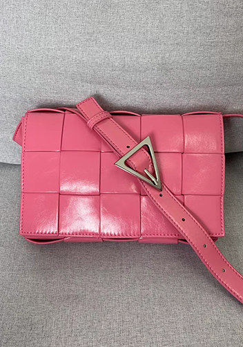 Mia Plaid Square Brushed Leather Shoulder Bag Pink