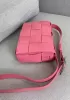 Mia Plaid Square Brushed Leather Shoulder Bag Pink