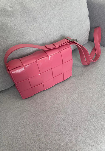 Mia Plaid Square Brushed Leather Shoulder Bag Pink