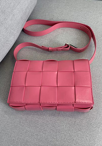 Mia Plaid Square Brushed Leather Shoulder Bag Pink