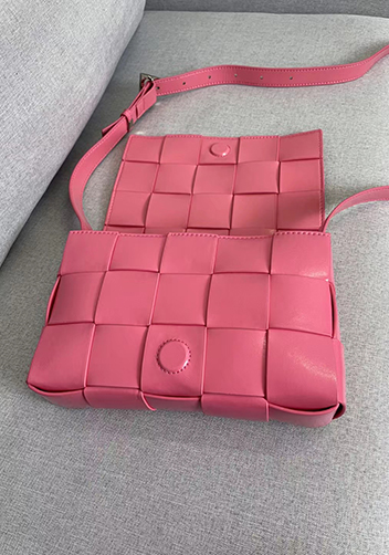 Mia Plaid Square Brushed Leather Shoulder Bag Pink