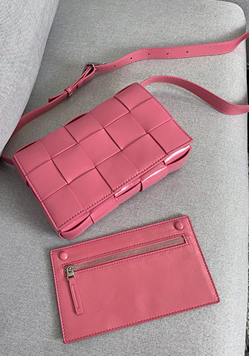 Mia Plaid Square Brushed Leather Shoulder Bag Pink