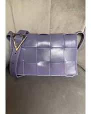 Mia Plaid Square Brushed Leather Shoulder Bag Purple