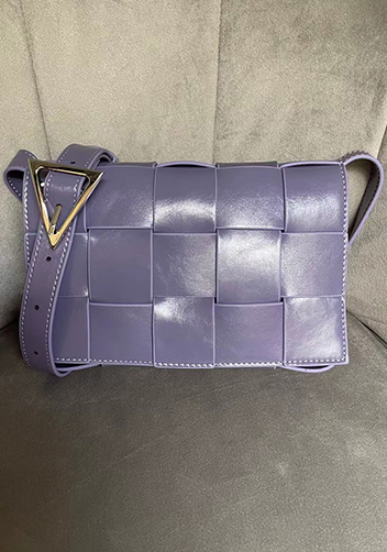 Mia Plaid Square Brushed Leather Shoulder Bag Purple
