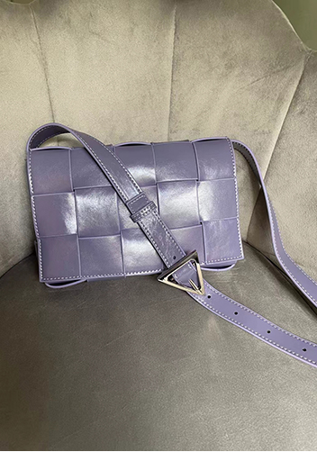 Mia Plaid Square Brushed Leather Shoulder Bag Purple