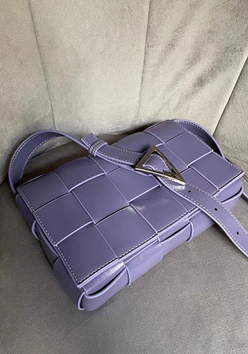 Mia Plaid Square Brushed Leather Shoulder Bag Purple