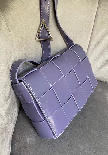 Mia Plaid Square Brushed Leather Shoulder Bag Purple