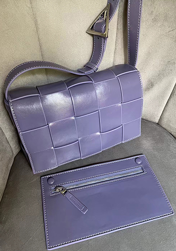 Mia Plaid Square Brushed Leather Shoulder Bag Purple