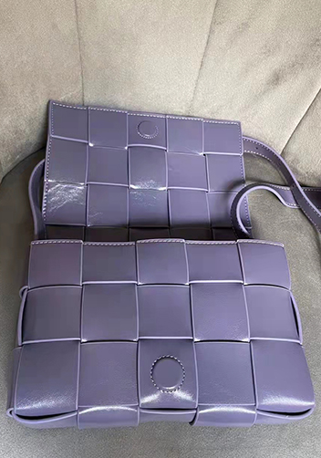 Mia Plaid Square Brushed Leather Shoulder Bag Purple