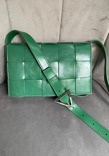 Mia Plaid Square Brushed Leather Shoulder Bag Racing Green