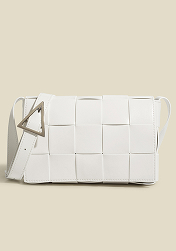 Mia Plaid Square Brushed Leather Shoulder Bag White