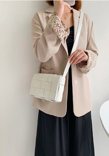 Mia Plaid Square Brushed Leather Shoulder Bag White