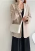 Mia Plaid Square Brushed Leather Shoulder Bag White