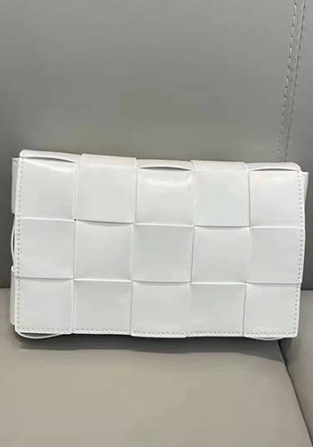 Mia Plaid Square Brushed Leather Shoulder Bag White