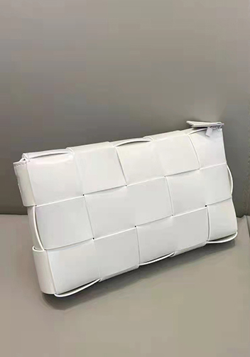 Mia Plaid Square Brushed Leather Shoulder Bag White
