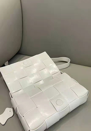 Mia Plaid Square Brushed Leather Shoulder Bag White