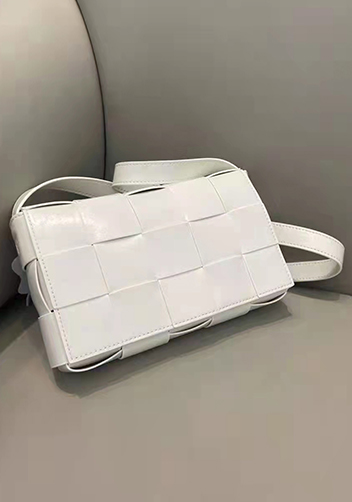 Mia Plaid Square Brushed Leather Shoulder Bag White