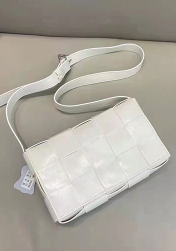 Mia Plaid Square Brushed Leather Shoulder Bag White