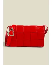 Mia Plaid Square Brushed Leather Shoulder Bag Red