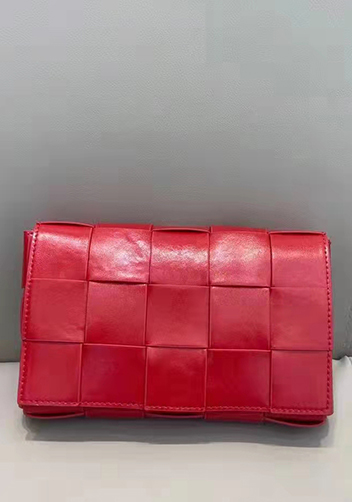 Mia Plaid Square Brushed Leather Shoulder Bag Red