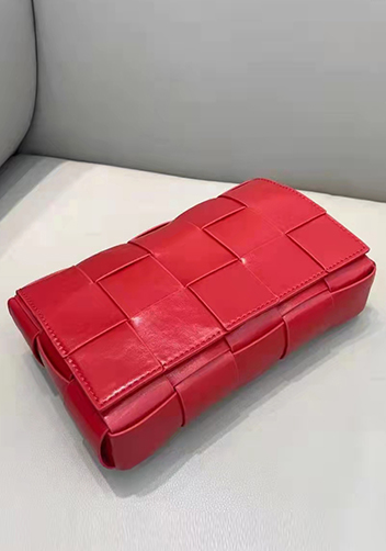 Mia Plaid Square Brushed Leather Shoulder Bag Red