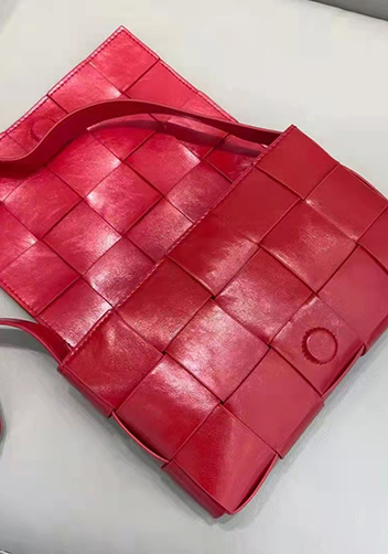 Mia Plaid Square Brushed Leather Shoulder Bag Red