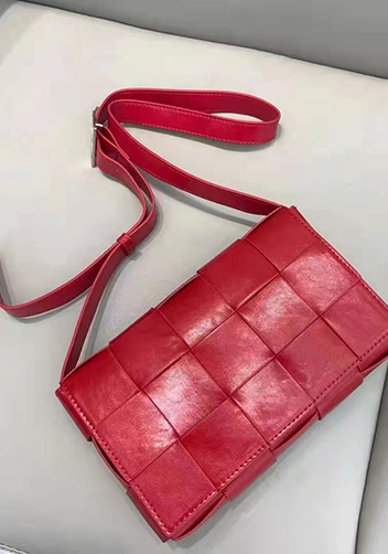 Mia Plaid Square Brushed Leather Shoulder Bag Red