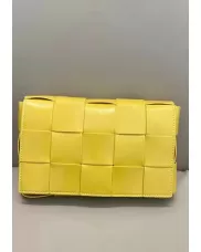 Mia Plaid Square Brushed Leather Shoulder Bag Yellow