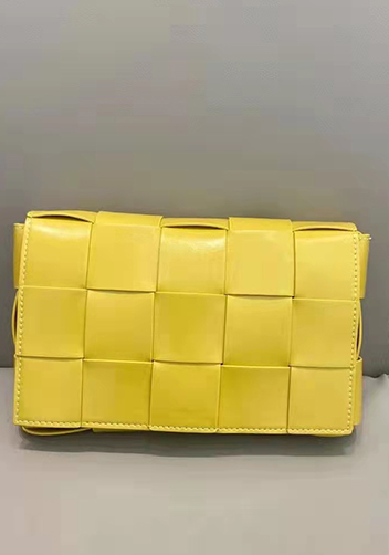 Mia Plaid Square Brushed Leather Shoulder Bag Yellow