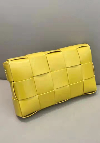 Mia Plaid Square Brushed Leather Shoulder Bag Yellow