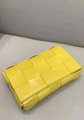 Mia Plaid Square Brushed Leather Shoulder Bag Yellow