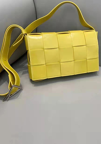 Mia Plaid Square Brushed Leather Shoulder Bag Yellow