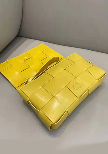 Mia Plaid Square Brushed Leather Shoulder Bag Yellow