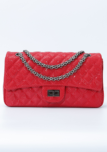 Adele Medium Flap Bag Diamond Shape Sesame Red