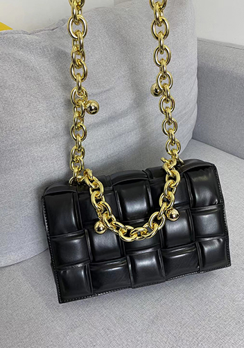 Mia Leather Balls Chain Medium Shoulder Bag Black